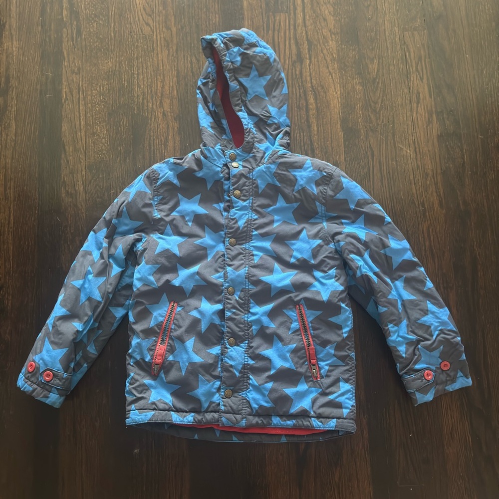 Mini Boden Kids Star Pattern Hooded Jacket - Blue and Gray